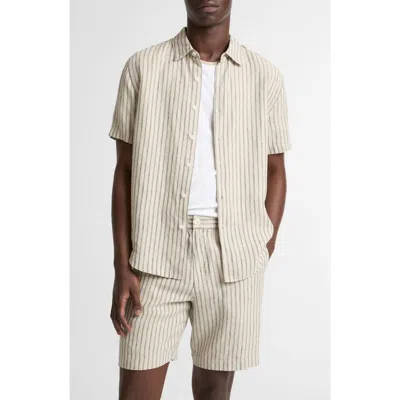 Vince Ballstone Stripe Short Sleeve Hemp Button-up Shirt In Neutral