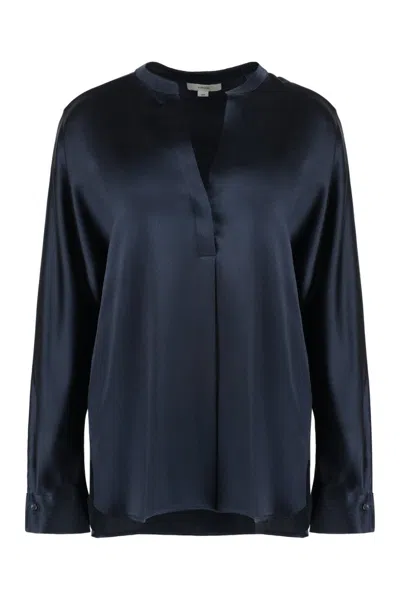 Vince Band Collar Blouse In Blue
