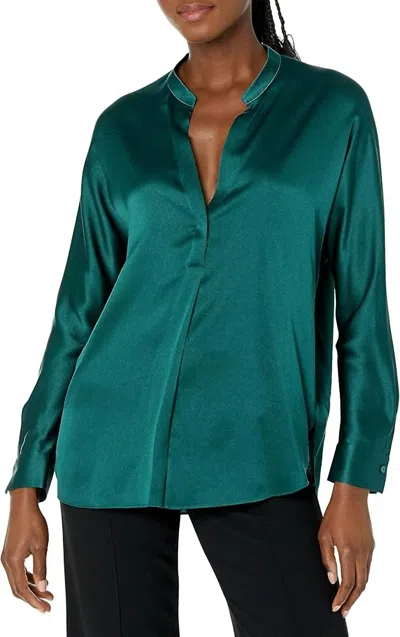 Vince Band Collar Blouse In Deep Kelp In Green