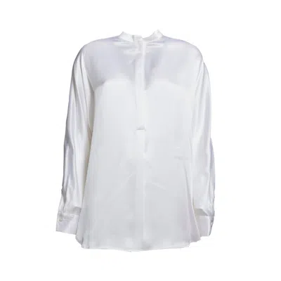 Vince Band Collar Blouse In White