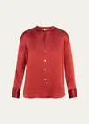 Vince Band-collar Long-sleeve Silk Blouse In Dk Scarlet