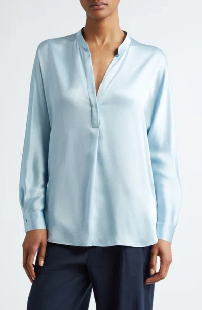 Vince Band Collar Popover Shirt In Pacific Mist