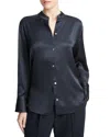 Vince Band Collar Satin Button-up Shirt