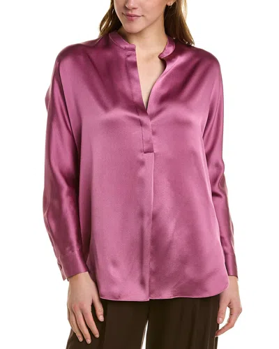 Vince Band Collar Silk Blouse In Purple