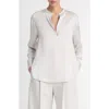 Vince Band-collar Long-sleeve Silk Blouse In Salt/ Glass