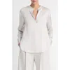 Vince Band-collar Long-sleeve Silk Blouse In Salt/glass