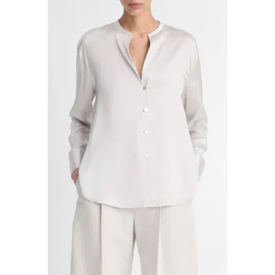 Vince Silk Band V-neck Collar Blouse In Salt Glass In White