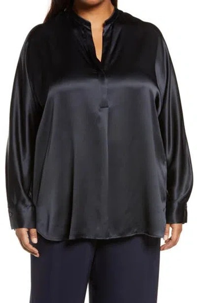 VINCE VINCE BAND COLLAR SILK TUNIC BLOUSE