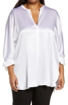 Vince Silk Banded Collar Blouse In Optic White
