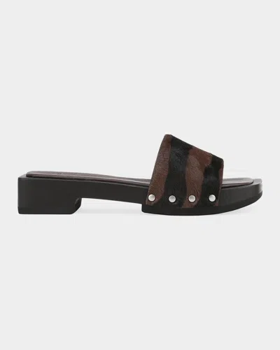 Vince Barbara 32mm Studded Zebra-print Calf Hair Sandals In Brown