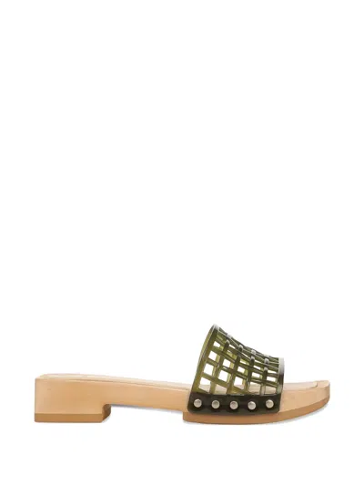 Vince Wooden-sole Sandals With Green Mesh Upper