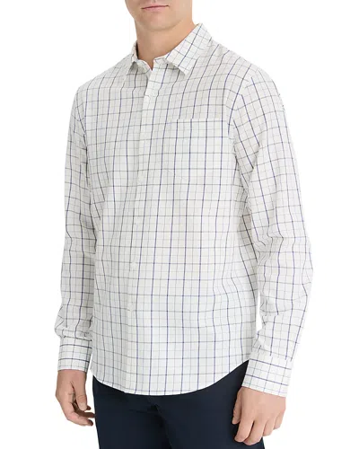 Vince Barlow Cotton & Wool Plaid Button Down Shirt In Pebble White