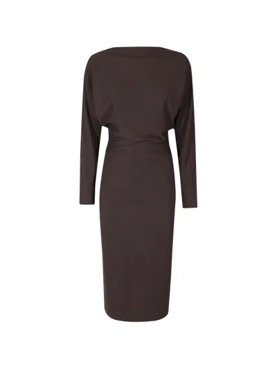 Vince Batwing-sleeve Midi Dress In Brown