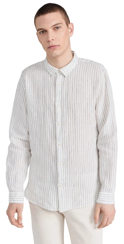 Vince Bayside Stripe Long Sleeve Shirt Optic White/deep Indigo
