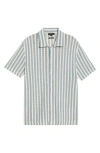 Vince Beach Stripe Cotton-blend Button-front Shirt In Blue