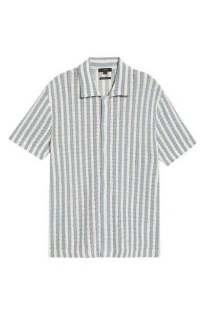 VINCE VINCE BEACH STRIPE COTTON-BLEND BUTTON-FRONT SHIRT
