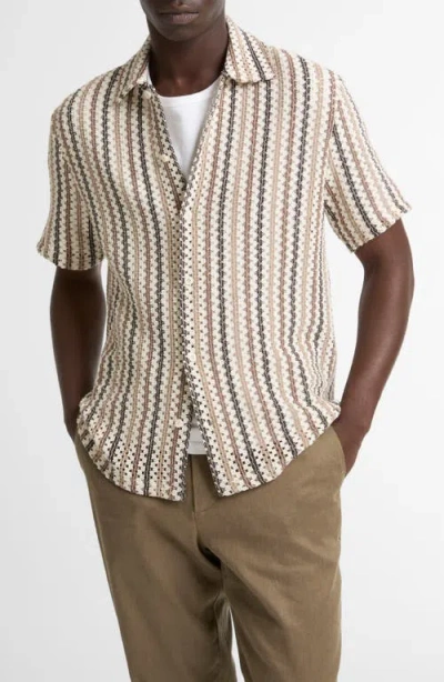 Vince Beach Stripe Short Sleeve Shirt In Multi