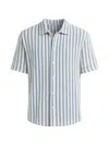 Vince Beach Stripe Cotton-blend Button-front Shirt In Blue