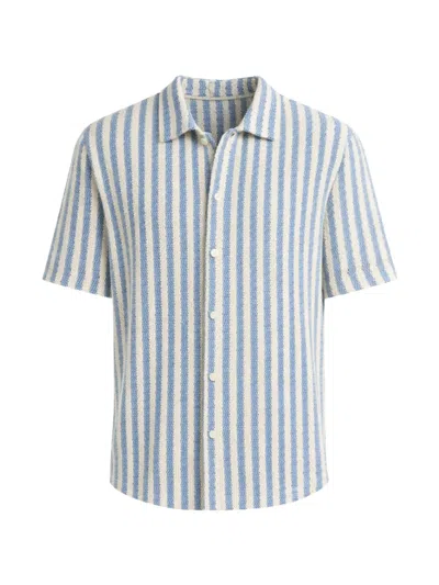 Vince Beach Stripe Cotton-blend Button-front Shirt In Blue