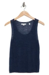 Vince Beachy Linen Open Stitch Tank In Blue