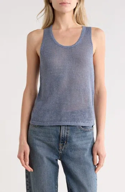 Vince Beachy Linen Open Stitch Tank In Blue