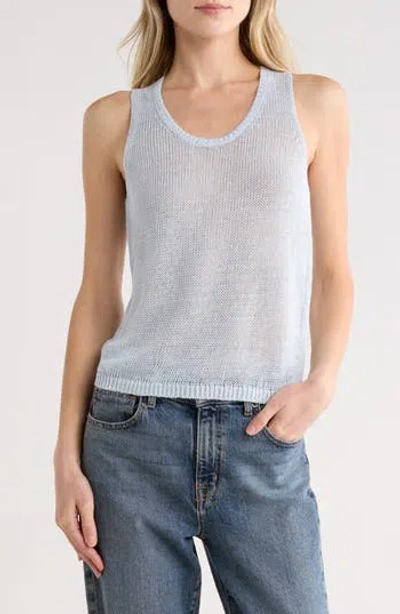 Vince Beachy Linen Open Stitch Tank In Gray
