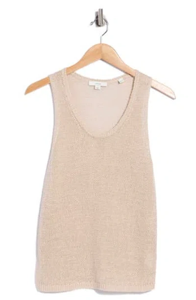 Vince Beachy Linen Open Stitch Tank In Neutral