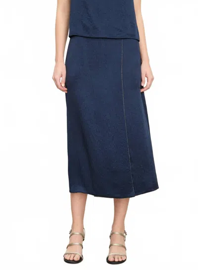 Vince Beaded Boarder Front Slit Skirt In Coastal In Blue