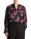 Vince Begonia Band Collar Silk Blouse In Red
