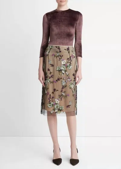 Vince Begonia Sequined Overlay Midi Skirt In Brown