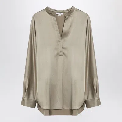 Vince V-neck Long-sleeved Silk Blouse In Beige