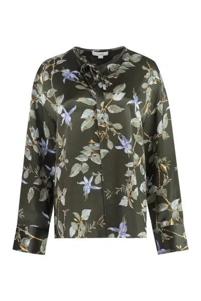 Vince Bellflower Draped Tie Blouse In Gray