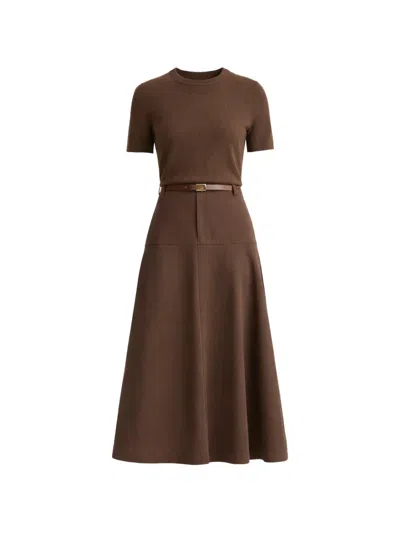 Vince Belted A-line Midi Skirt In Brown