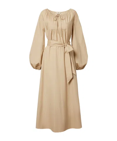 Vince Belted Cotton Poplin Midi Dress In Neutral