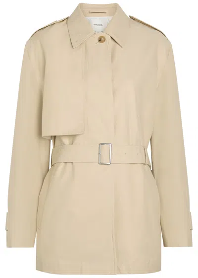 Vince Belted Cotton-blend Poplin Trench Jacket In Neutral