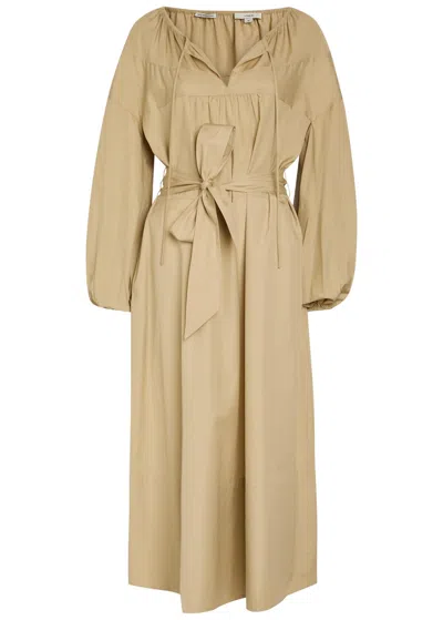 Vince Belted Cotton-poplin Midi Dress In Neutral