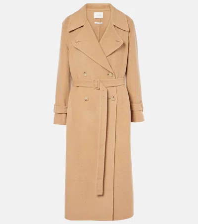 Vince Double Breasted Wool Blend Belted Coat In Camel