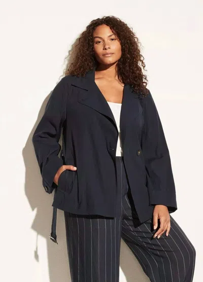 Vince Belted Linen Blend Jacket In Blue In Animal Print