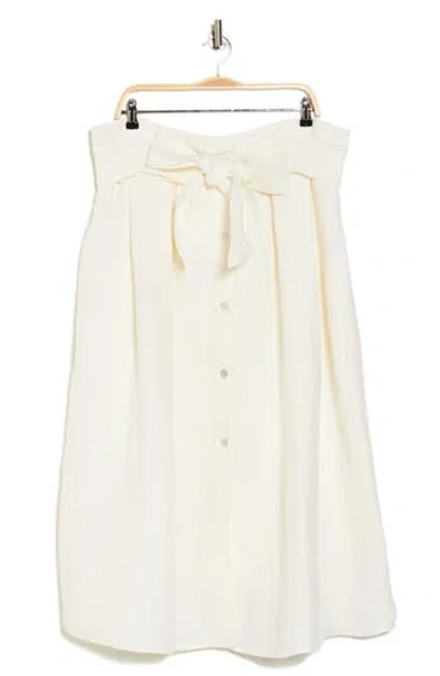 Vince Belted Linen Blend Midi Skirt In Off White