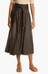 Vince Belted Pleated Leather Skirt In Brown In Brown