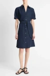 Vince Cuffed Short Sleeve Belted Shirt Dress In Coastal