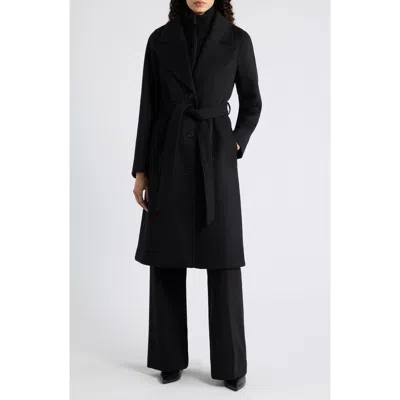 Vince Belted Wool Blend Wrap Coat With Removable Bib In Black