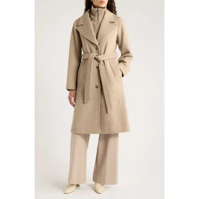 Vince Belted Wool Blend Wrap Coat With Removable Bib In Neutral