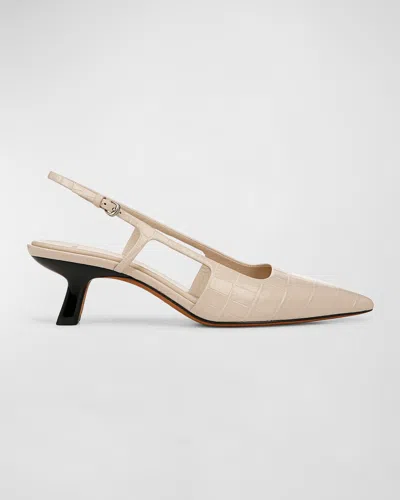 Vince Bianca Croco Kitten Slingback Pumps In Birch Sand Croc Print Leather