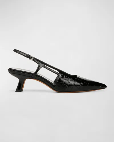 Vince Bianca Croco Kitten Slingback Pumps In Black