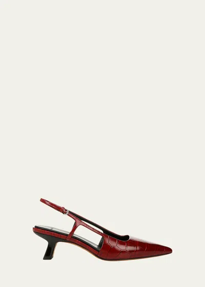 Vince Bianca Croco Kitten Slingback Pumps In Red Currant Croc