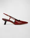 Vince Bianca Croco Kitten Slingback Pumps In Red Currant Croc Print Leather