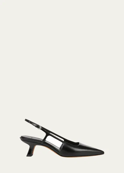 Vince Bianca Leather Kitten Slingback Pumps In Black Leather