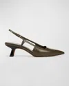 Vince Bianca Leather Kitten Slingback Pumps In Militaire