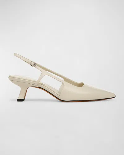 Vince Bianca Leather Kitten Slingback Pumps In Moonlight